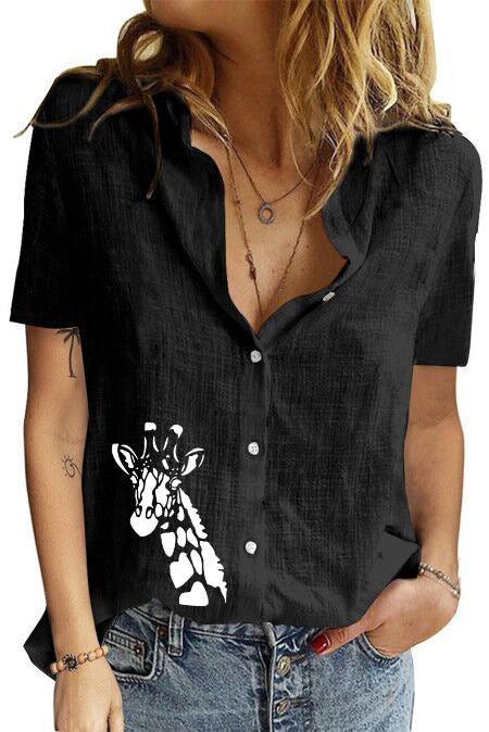 Women's Printed Linen Shirt Short Sleeve