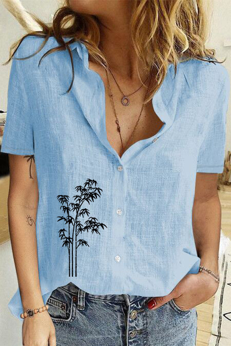 Women's Printed Linen Shirt Short Sleeve