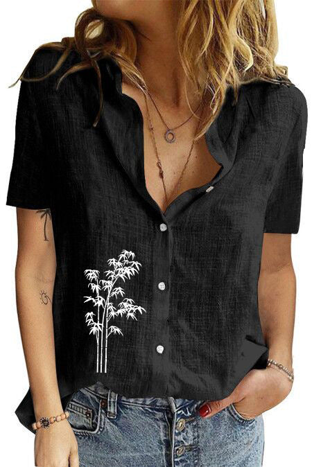 Women's Printed Linen Shirt Short Sleeve