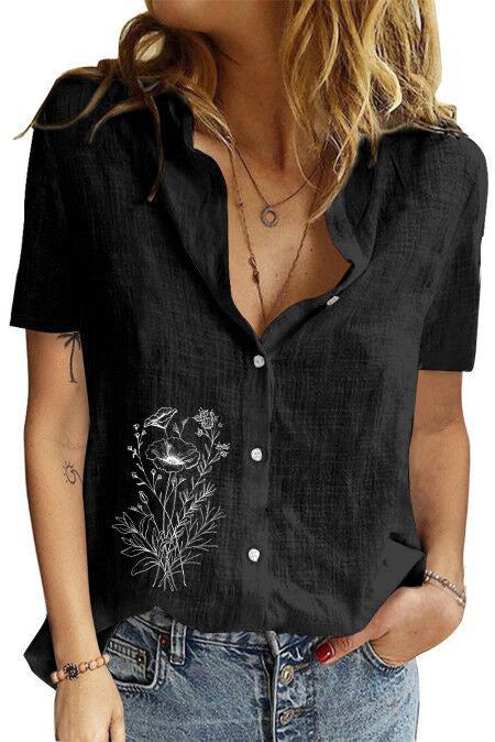Women's Printed Linen Shirt Short Sleeve