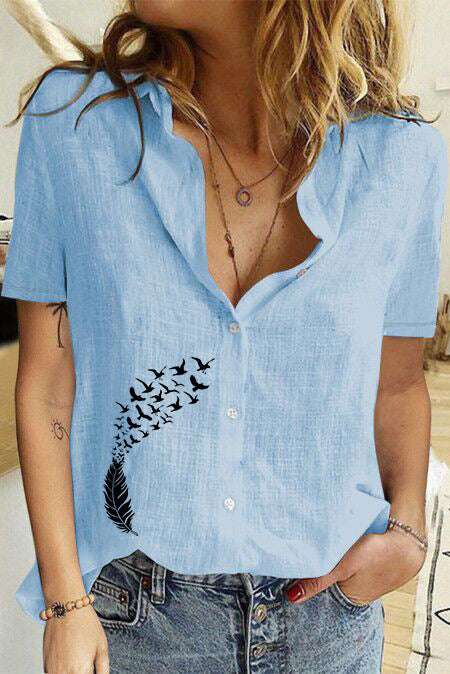 Women's Printed Linen Shirt Short Sleeve