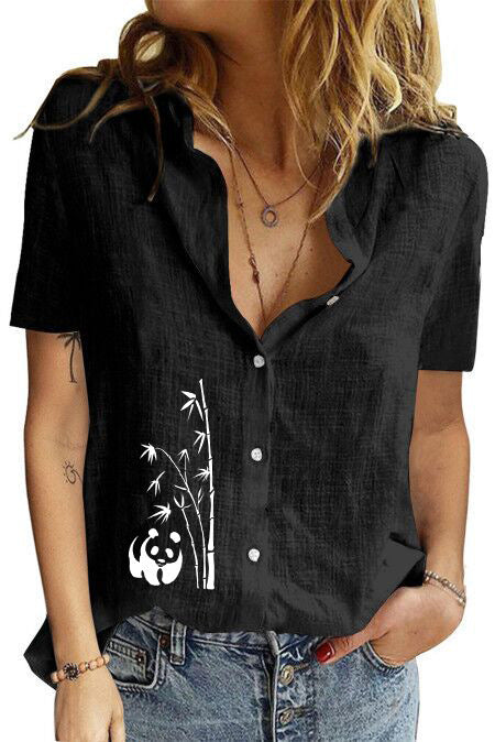 Women's Printed Linen Shirt Short Sleeve