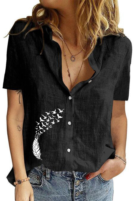 Women's Printed Linen Shirt Short Sleeve