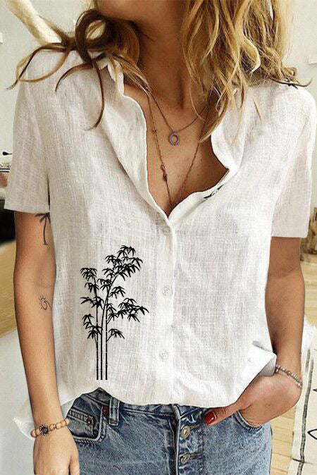 Women's Printed Linen Shirt Short Sleeve