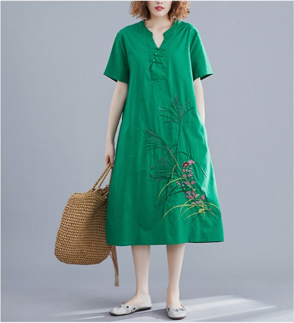 Ethnic Style Cotton, Linen Cotton Dress, Spring And Summer New Style Mid-Length Linen Embroidery Literary Large Size Female Skirt