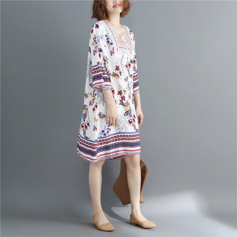 Summer ethnic style cotton and linen dress