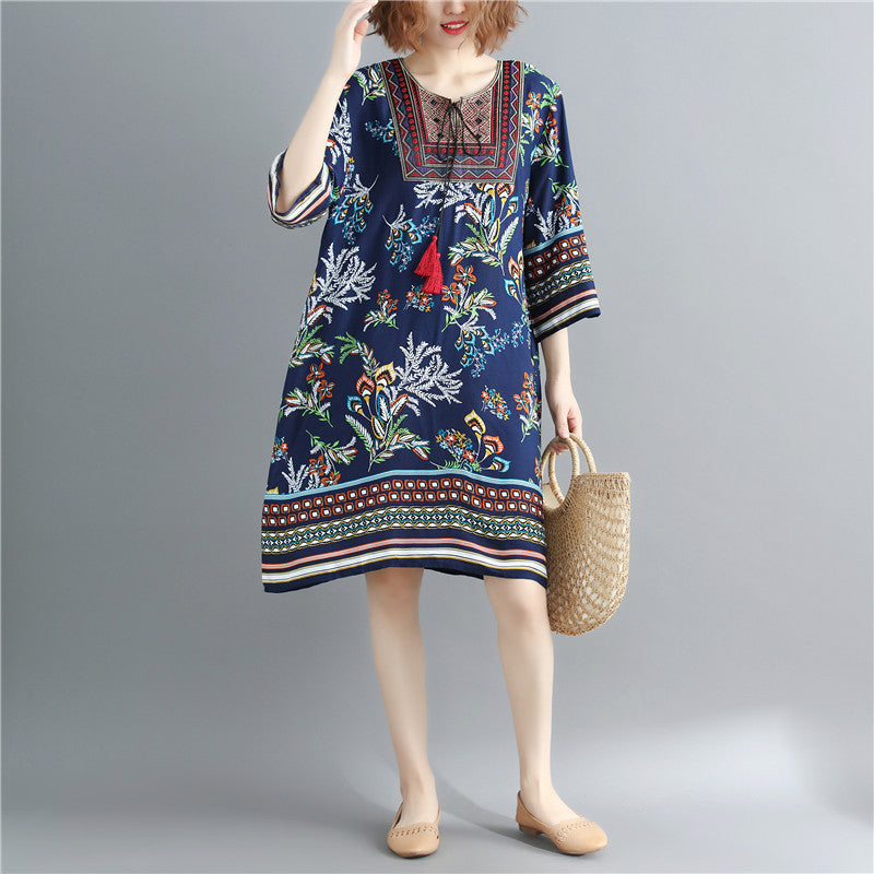 Summer ethnic style cotton and linen dress