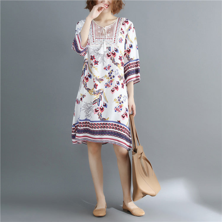 Summer ethnic style cotton and linen dress