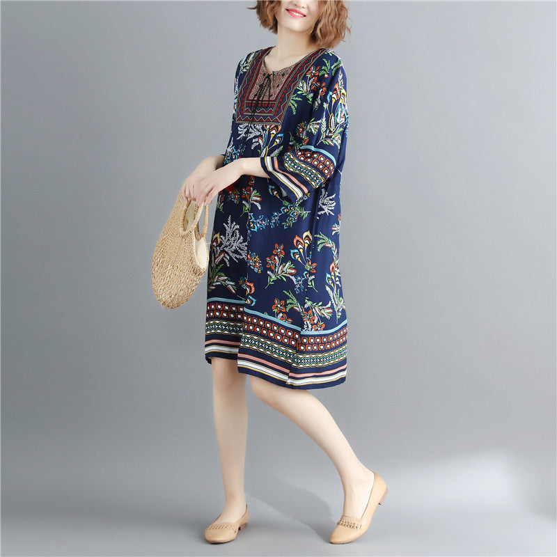 Summer ethnic style cotton and linen dress