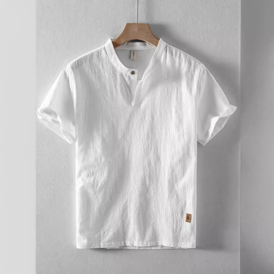 Retro Breathable Casual Summer Men's Linen Short Sleeve Shirt