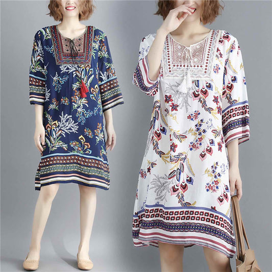 Summer ethnic style cotton and linen dress