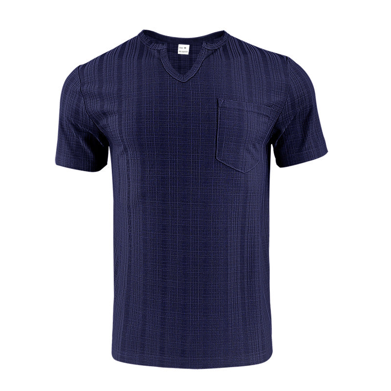 Men's Artificial Linen Bamboo Loose Casual Breathable V-neck Solid Color Short Sleeve
