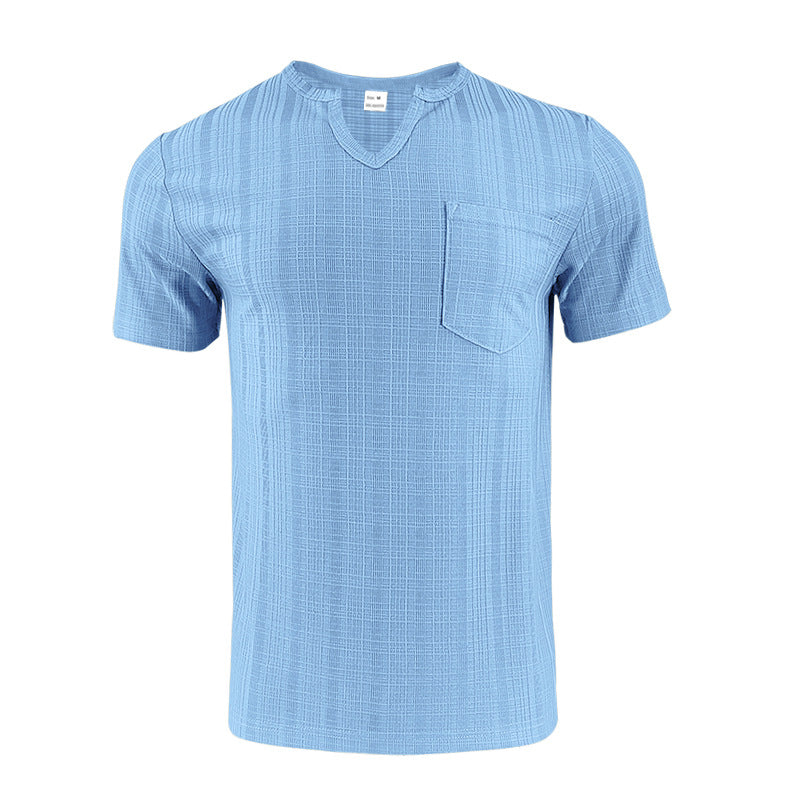 Men's Artificial Linen Bamboo Loose Casual Breathable V-neck Solid Color Short Sleeve