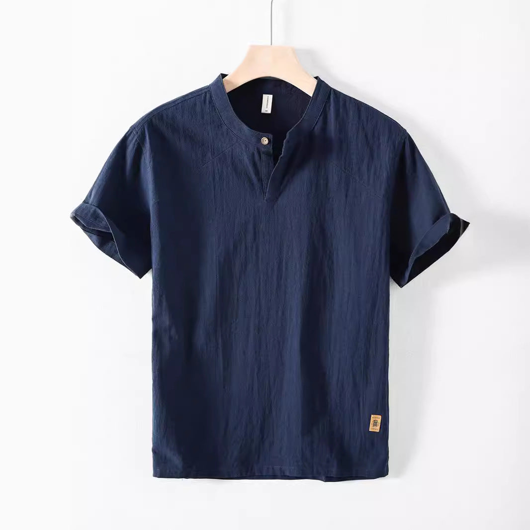 Retro Breathable Casual Summer Men's Linen Short Sleeve Shirt